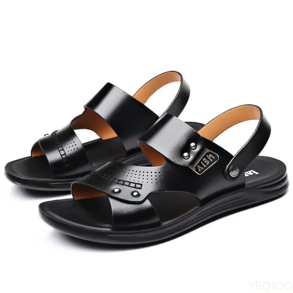 Shoes 2023 Fashion Men's  Summer New Retro Leather Non-slip Beach Slip-on Sandals Travel Flip-flops Slippers Black Brown 1