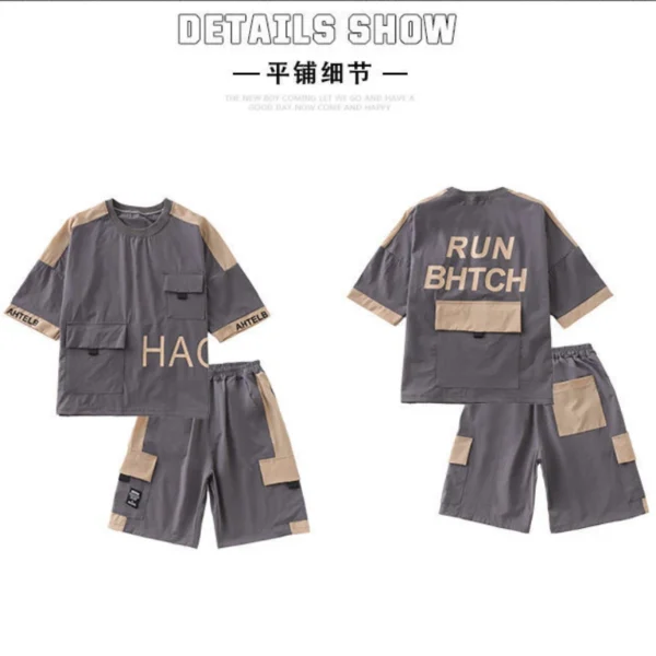 Children Boys Clothes Summer Patchwork T-Shirt & Contrast Colors Shorts 2 Pieces Set Teenage Boy Street Wear Letter Tracksuit 2