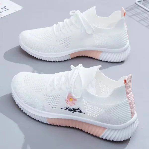 Summer Ladies Knitted Sneakers Fashion Simple Lace-up Running Shoes Mesh Breathable Casual Female Students 1