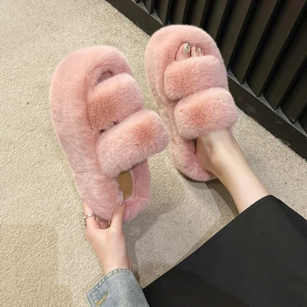 Woman Furry Ladies Fur Luxury Fluffy Plush Slipper House Soft Fuzzy Platform Indoor Casual Winter Home Warm High Heels Female 5