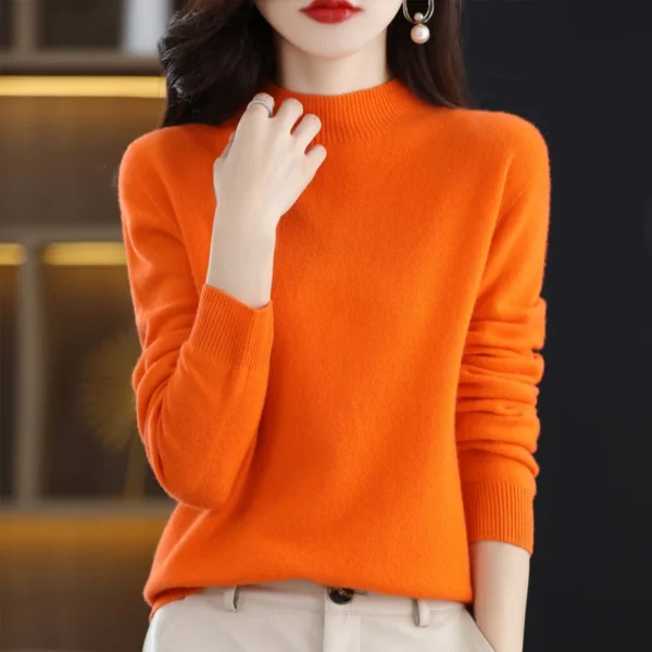 Half High Solid Color Cashmere Sweater For Women Loose Pullover Autumn and Winter Contracted Commuter Basic Knitwear Top Base 5