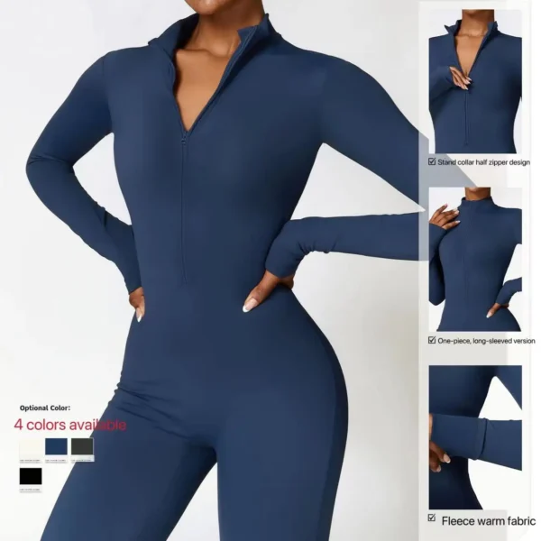 Women's One-piece Yoga Pants Short/Long-sleeved Warm ski Overalls Outerwear High Elastic Cycling Bodybuilding Bodysuit 2