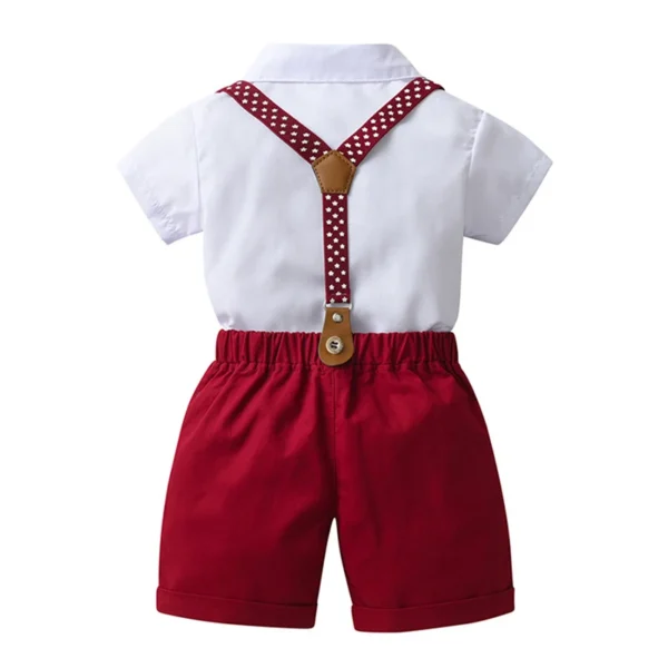 Kid Boys Gentlemen Suits Formal Party Clothes Short Sleeve Bow Tie Shirt Top and Overall Shorts Summer Child Boy Outfits 2