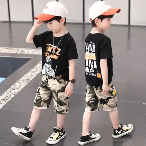 Boys Clothes Sets 2024 Summer Short Sweatshirt + Pants Children Clothing Camouflage Kids Boy Sport Suits Teen 4 6 8 10 12 Years 1