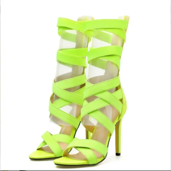 Fluorescent green Stretch Fabric Back Zipper Sandals Women Stiletto Heel Sexy elastic strap roman shoes Sandal Femme Sandale 6