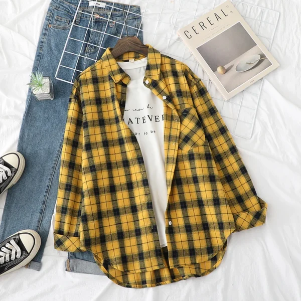 Exquisite Flannel Plaid Shirt Women 2024 New Spring Autumn New Womens Casual Loose Long Sleeve Blouse and Tops Clothes Blusas 3