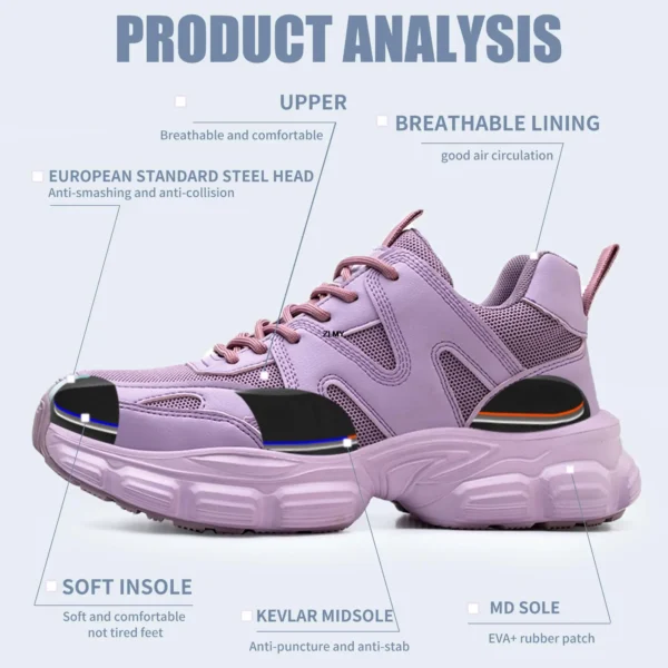 Women Safety Shoes New Steel Toe Work Safety Boots Breathable Working Sneaker Lightweight Sport Work Shoes Woman Boot Industrial 6