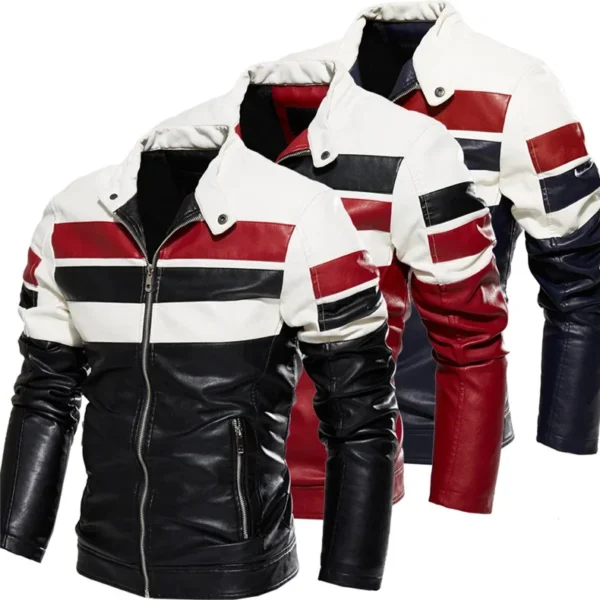 Motorcycle Slim Fleece Jacket Coat Fashion Leather Jacket Men Spring Outdoor Casual Motor Biker PU Leather Jacket Men Autumn 6