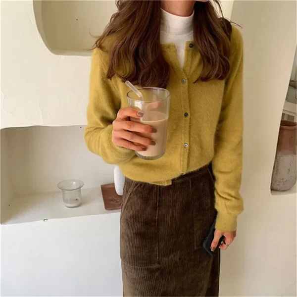 Solid Color Knitted for Women Cardigan Korean Single Breasted Long Sleeve Jumper Woman Round Neck All Match Cardigans Outwear 2