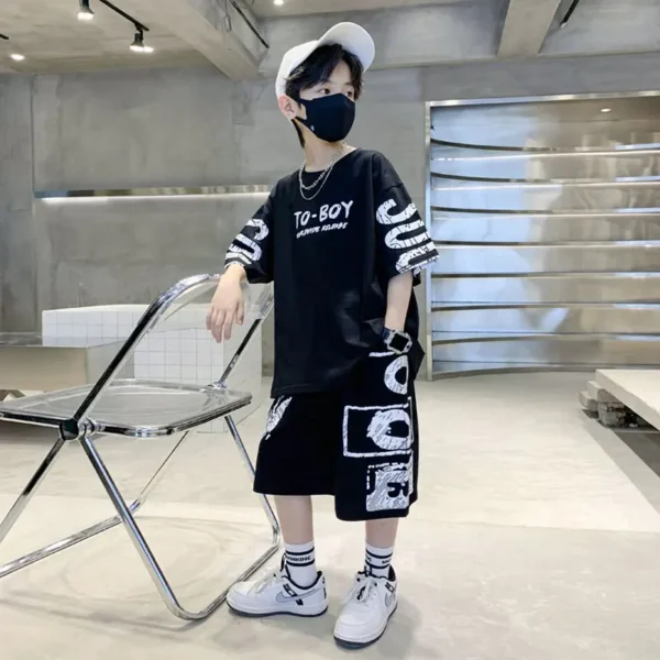 Boys Summer Trendy Casual Sports 2pcs T-shirts+Pants Suits 3-14 Years Teenage Boys Hip Hop Style Fashion Outfits Clothes Sets 5