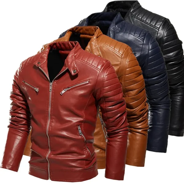 Motorcycle PU Leather Jacket Men's Slim Clothing New Plus Velvet PU Leather Jackets Men's Jacket Casual Motorcycle Coat Black 3