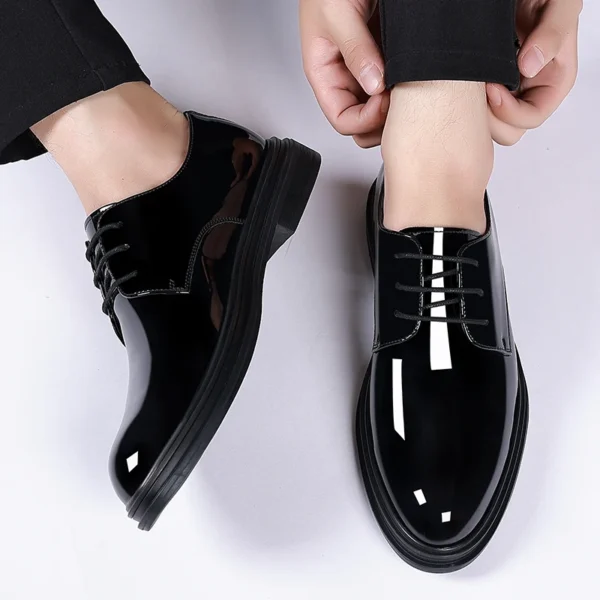 Yeinshaars New Men 6/8cm Derby Shoes Patent Leather Height Increase Men Dress Shoes Formal Elevator Business Shoes Bright Upper 6