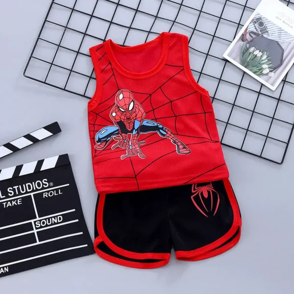 Baby Boys Summer Clothes Sets Infant Kids Cartoon Spiderman Cotton Sleeveless T-shirt Vest+Shorts 2Pcs Suit Children's Wear 2-7Y 1