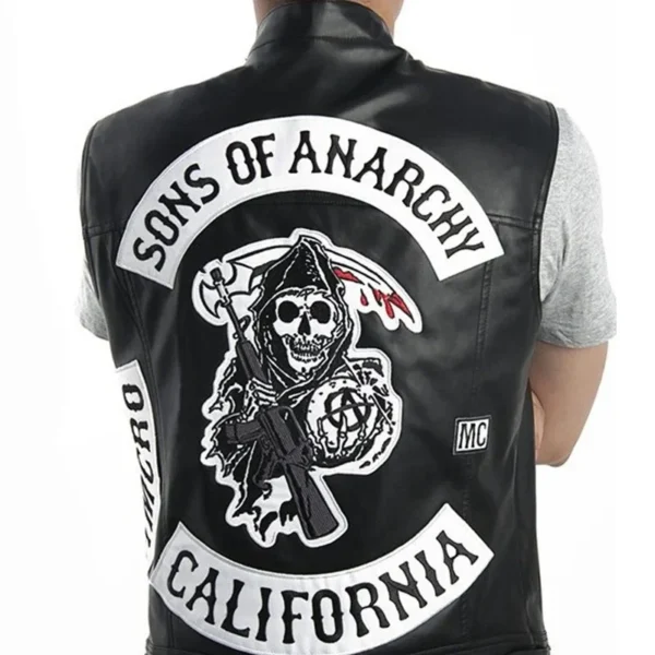 Leather Vest Men Motorcycle Cosplay Costume Sleeveless Jacket Sons An Embroidery Rock Punk PU Vest V Neck 5