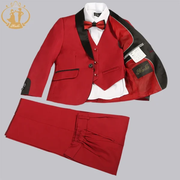 Nimble Spring Autumn Formal Suits for Boys Kids Wedding Blazer 3Pcs/Set Children Wholesale Clothing 3 Colors Red Black and Blue 1