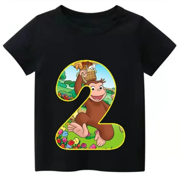 New Curious George Funny Monkey Print Cartoon Boys Clothes  2 3 4 5 6 7 8 9 Years Birthday Number Kids T shirt Tops 2