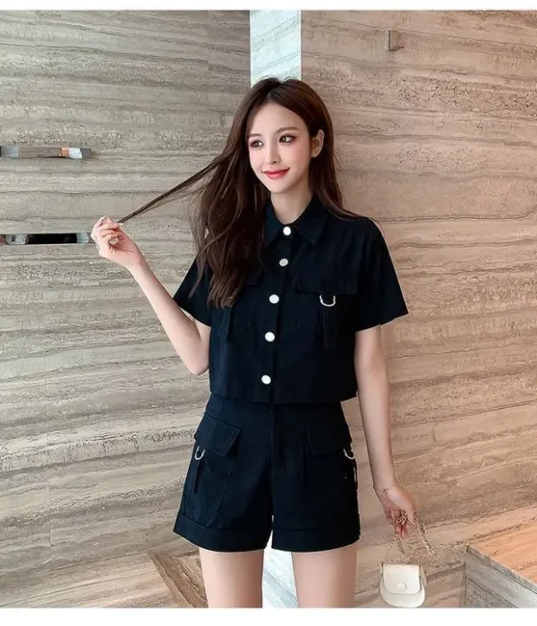 Summer Cargo Women Short Sets Korean Style Fashion Elegant New In Matching Sets Casual 2 Piece Sets Women's Suit Outfit 4