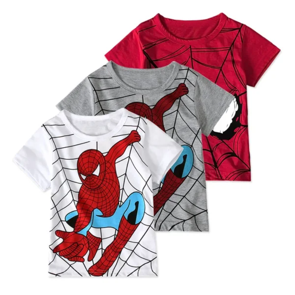 Boys Birthday Marvel Spiderman Shirts Short Sleeves Casual Sport Kids Tops Baby Print Super Hero Birthday Party Wear 1