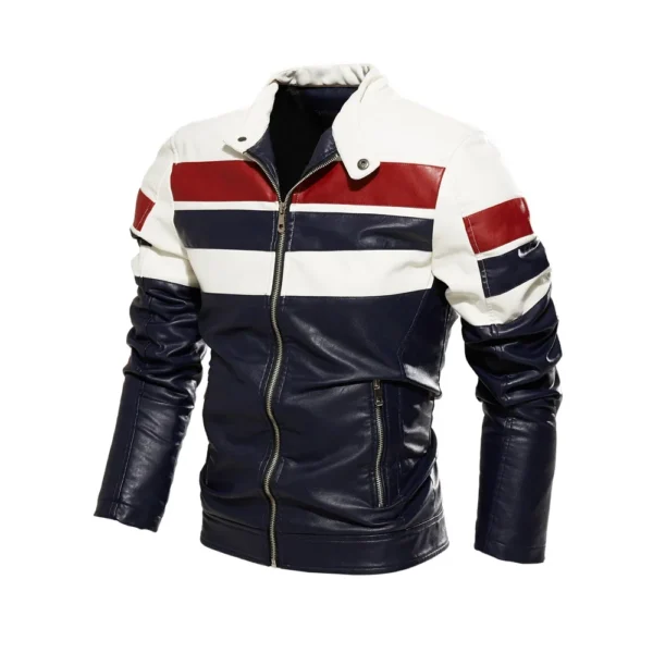 Motorcycle Slim Fleece Jacket Coat Fashion Leather Jacket Men Spring Outdoor Casual Motor Biker PU Leather Jacket Men Autumn 5