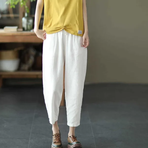 Rimocy 2024 Summer Casual Cotton Linen Pants Women Retro Pockets Loose Harem Pants Woman Solid Elastic Waist Trousers Female 4