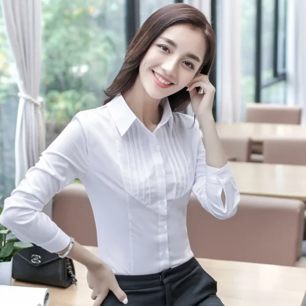 Korean Version Of White Shirt For Women White Shirts Formal Blouse Women's Long Sleeved Slim Fitting Autumn Single Lady Blouses 1