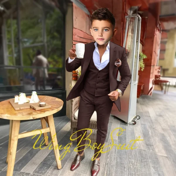 Cream Boys Suit Pants Vest Three Piece Kids Wedding Tuxedo Formal Party Holiday Clothes Custom Child 5