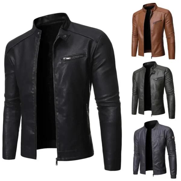 2024 Male Casual New Spring and Autumn Men's Jacket Fashion Trend Korean Slim Fit Casual Men's Leather Jacket Motorcycle Jacket 6