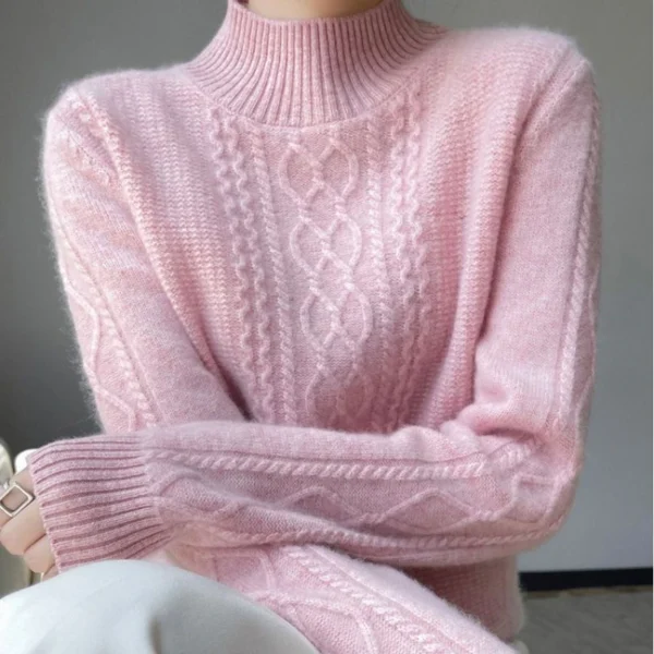 2023 Autumn and Winter New Women Sweater Warm Cashmere Sweater Loose Large Size Top Half Turtleneck Knitted Bottoming Shirt 1