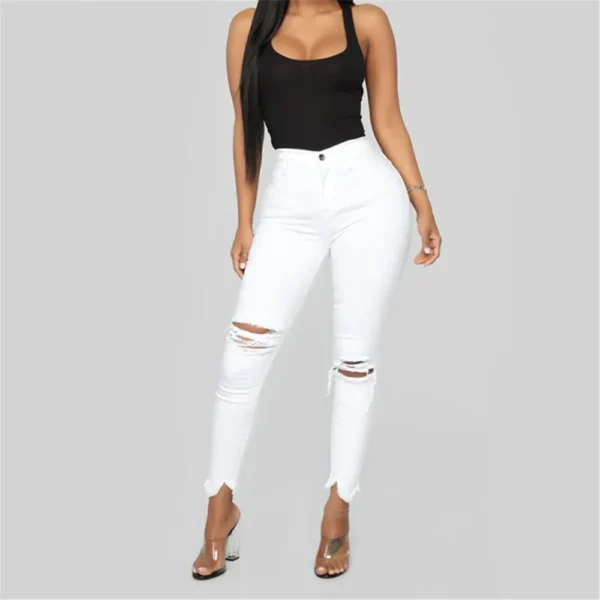 Black and White Ripped Jeans For women Slim denim Jeans Casual Skinny pencil pants Fashion Women's clothing S-3XL Drop Shipping 6