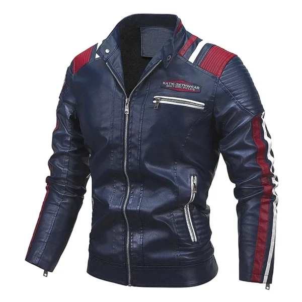 Male Fleece Pilot Vintage 2024 Men Autumn Jacket Bomber Biker Zipper Motorcycle Faux Fur Coat Black Red Brown PU Leather Jacket 3