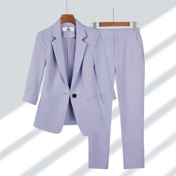 2023 Summer New Thin Jacket Blazer Casual Wide Leg Pants Two Piece Elegant Women's Pants Set Office Outfits Business Clothing 4