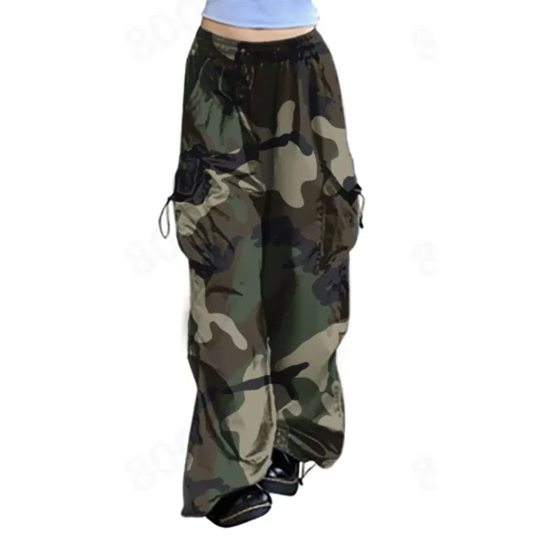 Y2k Baggy Cargo Pants For Women Camo Print Pants Streetwear Hip Hop Joggers Sweatpants Drawstring Casual Loose Wide Leg Trousers 4