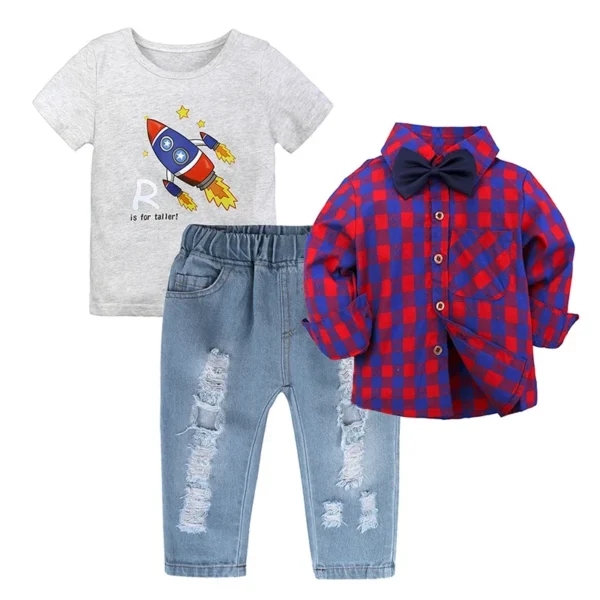 2024 Summer Boys Outfits Set 3Pcs Kids Random Cool Clothes Toddler T-Shirt + Jeans + Scarf Fashion Suits Children's Clothing Set 5