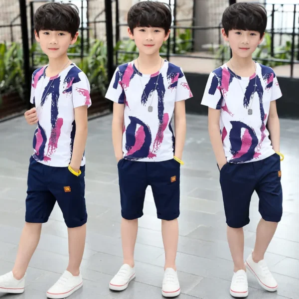 Children clothes Boys Clothing Sets Summer Cotton Teenage Kids  Suit For 4 6 8 10 12 14 Years Short Sleeve Shirt Shorts Set 3