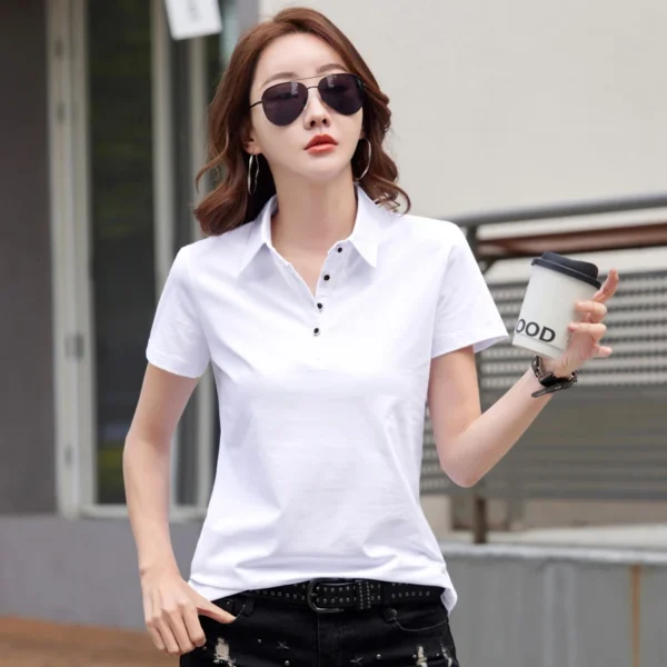 Summer New In Polo Shirt Short Sleeve Cotton Plus Size  Basic T- Shirt Women Button Casual Office Lady Formal Women Tops 2024 6