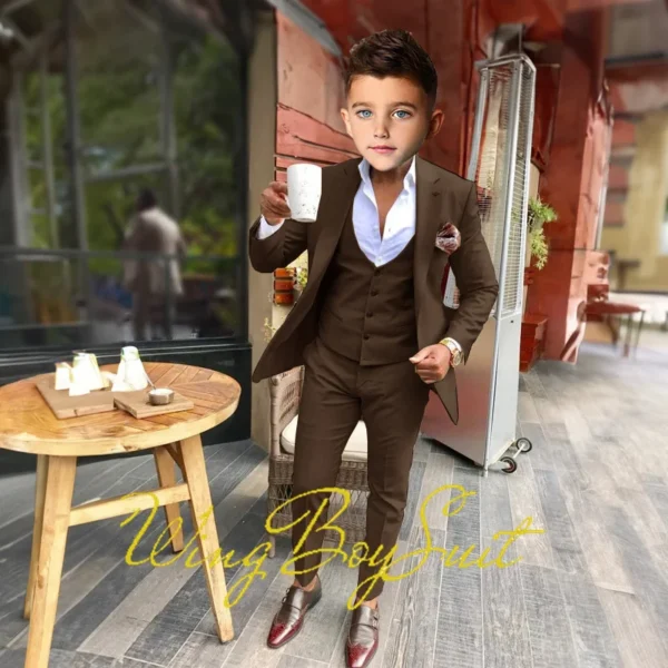 Cream Boys Suit Pants Vest Three Piece Kids Wedding Tuxedo Formal Party Holiday Clothes Custom Child 4