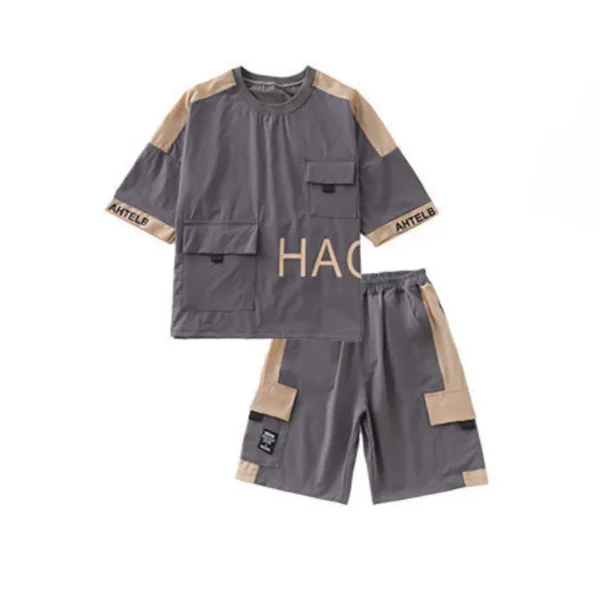 Summer Teenage Boy Short Sleeve Clothes Set Children Letter Print Top and Bottom 2 Pieces Suit Kid T-shirts Shorts Tracksuit 3