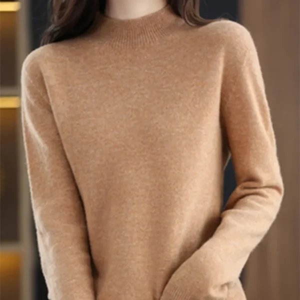 Half High Solid Color Cashmere Sweater For Women Loose Pullover Autumn and Winter Contracted Commuter Basic Knitwear Top Base 2