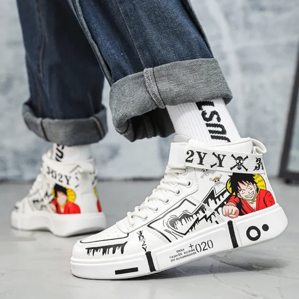 Anime One Piece Women Shoes Men High-Top Board Shoe Autumn Winter Cartoon Graffiti Boy Girl Student Sneaks Casual Shoes New 3