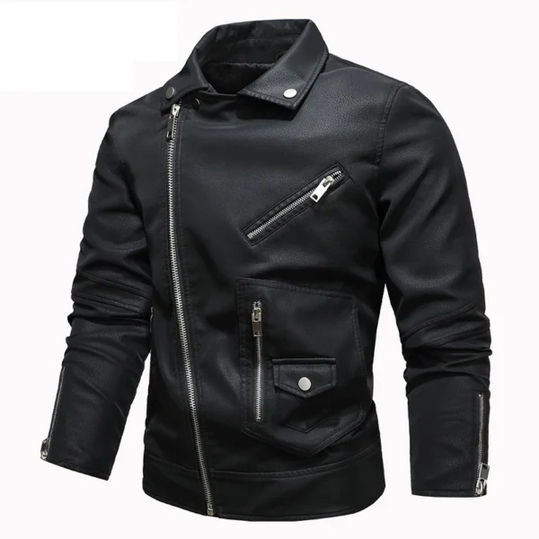 Motorcycle Leather Jacket New Fashion Large Lapel Trends Coats Diagonal Zipper PU Faux Leather Jackets Plus Size Outwear Clothes 2