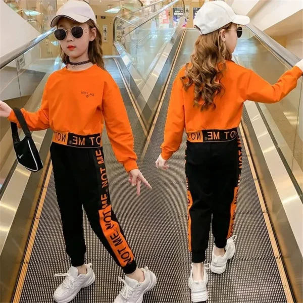 2023 spring Kids Girls Tracksuit Letter Long Sleeve Sweatsuit Teenager hoodie + striped pants Clothing Set  4 6 8 10 12 Years 1