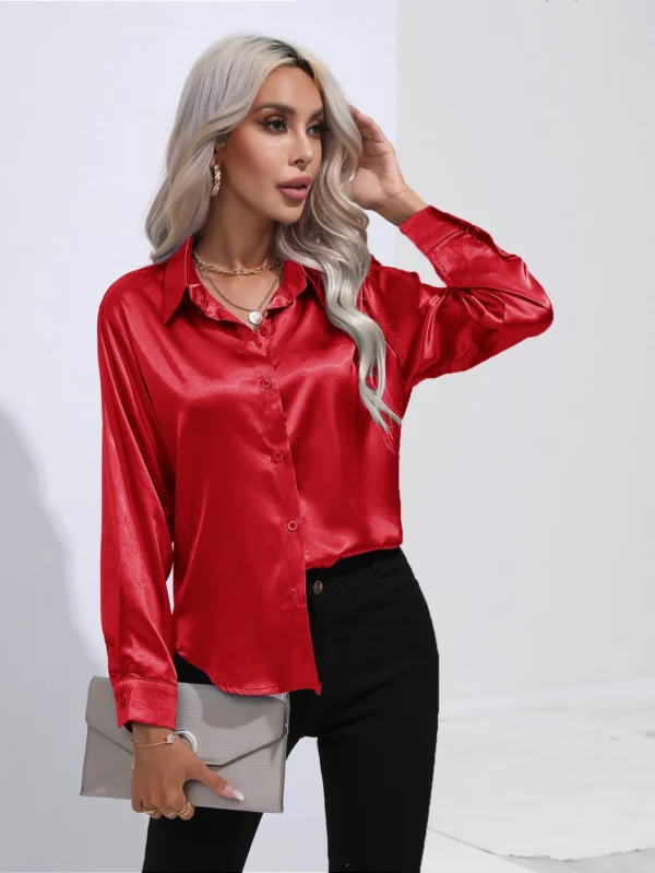 2024 Spring Summer Satin Shirt Women Long Sleeve Shirt Ladies Blouses Loose Button Up Shirts For Women 1