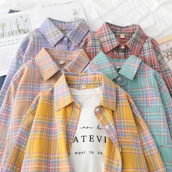 Brand Casual Women's Plaid Shirt 2023 Autumn New Boutique Ladies Loose Blouse and Tops Female Long Sleeve Blouses Clothes 6