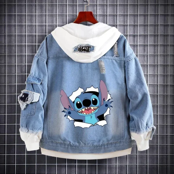 Disney Stitch Denim Hooded Coats Cute Cartoon Sweatshirts Kids Kawaii Anime Print Design Jacket Casual Streetwear Coat For Men 2