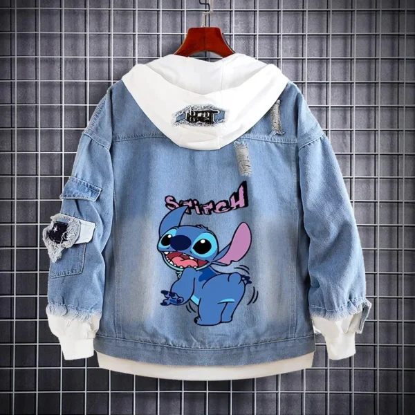 Disney Stitch Denim Hooded Coats Cute Cartoon Sweatshirts Kids Kawaii Anime Print Design Jacket Casual Streetwear Coat For Men 1