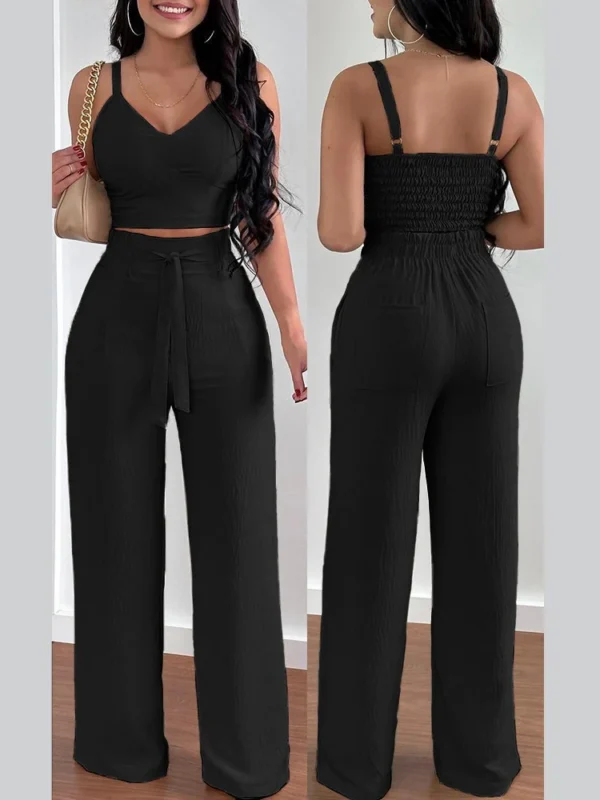 2024 Conjuntos Para Mujeres 2 Piezas Women V-neck Two-piece Set Backless Sleeveless Long Pants Casual 2 Piece Sets Women Outfit 5