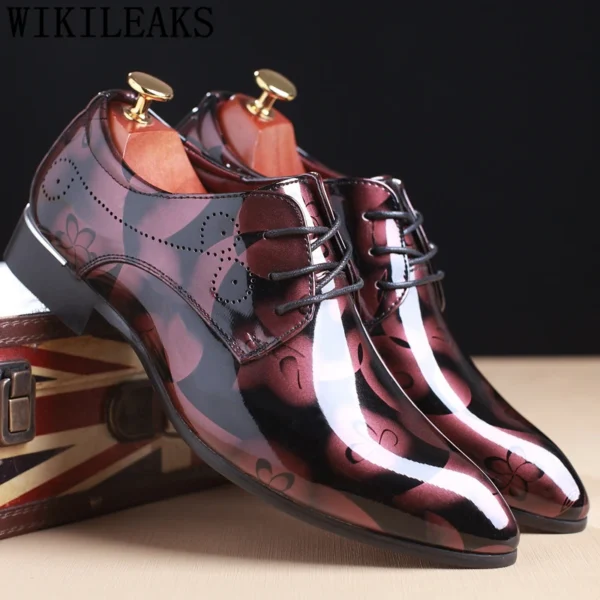 Office Men Dress Shoes Floral Pattern Men Formal Shoes Leather Luxury Fashion Groom Wedding Shoes Men Oxford Shoes Dress 37-50 4