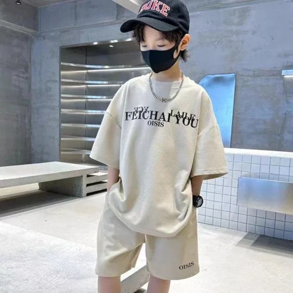 Kids Boutique Clothes Boys Summer Letter Pullover T-Shirt & Shorts 2 Pieces Suit Teenage Boy Sport Outfit Gym Tracksuit 6-16y 1