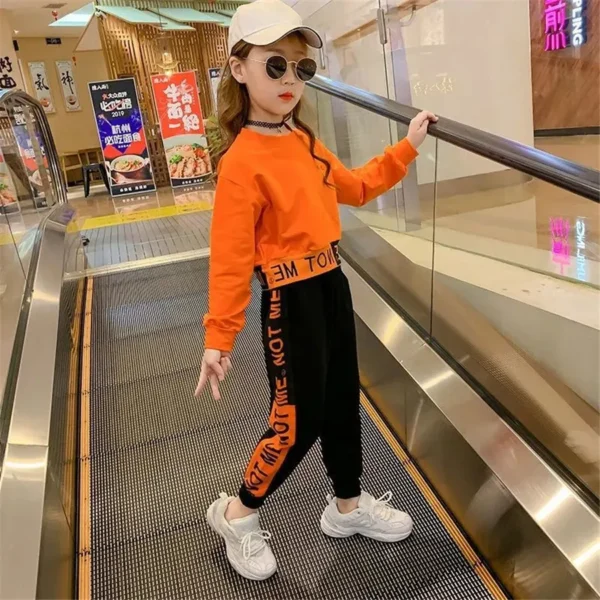 2023 spring Kids Girls Tracksuit Letter Long Sleeve Sweatsuit Teenager hoodie + striped pants Clothing Set  4 6 8 10 12 Years 4