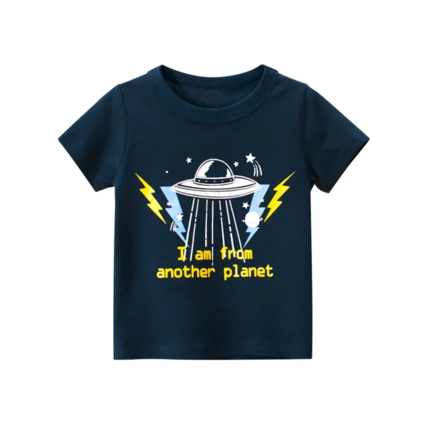 1 2 3 4 5 6 7 8 Years Kids Boys 100% Cotton Short Sleeve Space Cartoon T-Shirts Clothes Children Kids Summer Tops Clothing 3